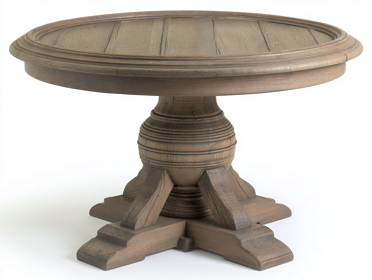 Table de jardin - Bois - 128 x 128 x 76 cm - Brun vieilli - Style rustique sculpté