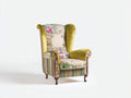 Fauteuil - tissu-bois - 91 x 90 x 116 cm - jaune moutarde-vert-beige-multicolore-marron foncé - style bohème