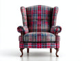 Fauteuil - tissu-bois - 94 x 89 x 111 cm - rouge-bleu-gris-noir-marron - style tartan classique