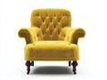 Fauteuil - velours-bois-métal - 93 x 91 x 107 cm - jaune moutarde-marron foncé-noir - style capitonné classique