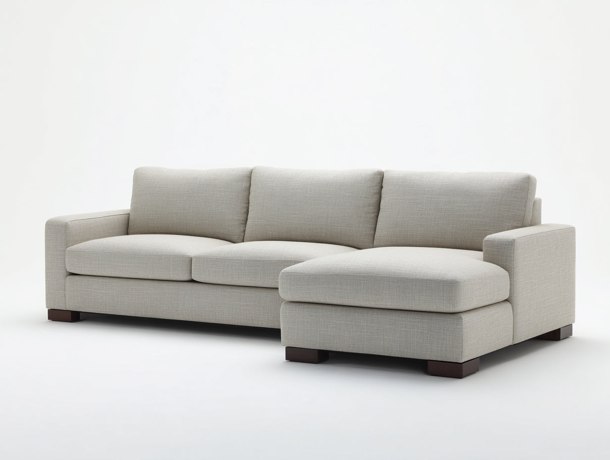 Canapé d'angle - tissu-bois - 272 x 180 x 84 cm - beige clair-marron foncé - style contemporain