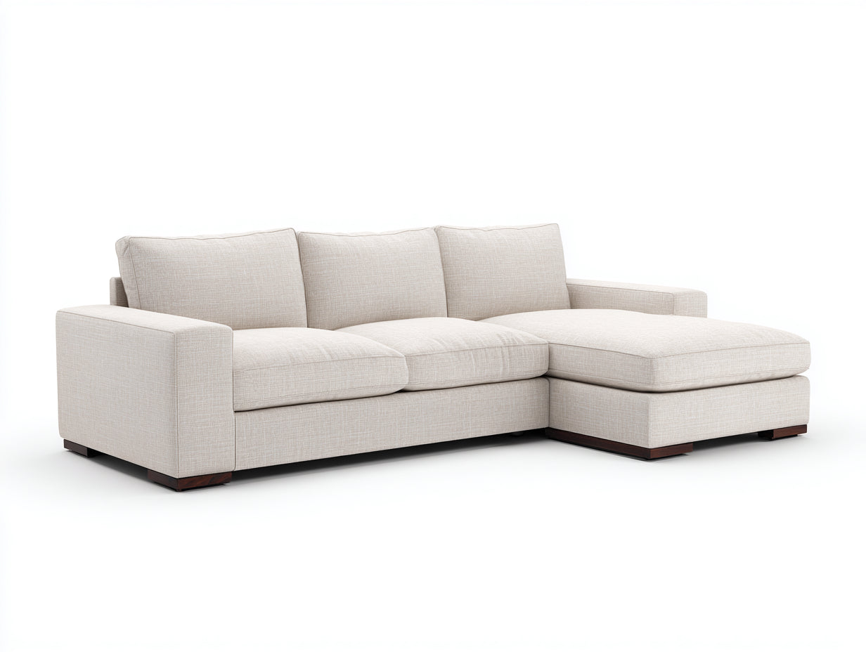 Canapé d'angle - tissu-bois - 286 x 179 x 87 cm - écru-marron - style épuré