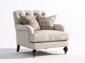 Fauteuil - tissu-bois-métal - 92 x 88 x 104 cm - écru-marron foncé-laiton - style capitonné classique