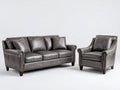 Ensemble de canapés - cuir-bois-métal - 221 x 97 x 99 cm - gris anthracite-marron-bronze - style traditionnel