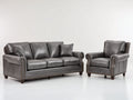 Ensemble de canapés - cuir-bois-métal - 224 x 99 x 101 cm - gris foncé-marron-bronze - style classique
