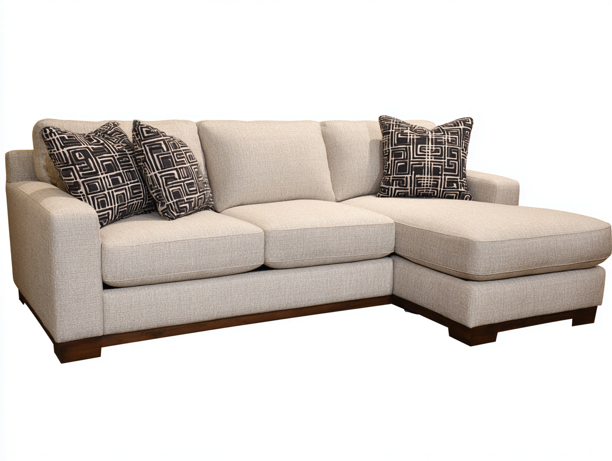 Canapé d'angle - tissu-bois - 271 x 177 x 88 cm - beige sable-marron - style transitionnel