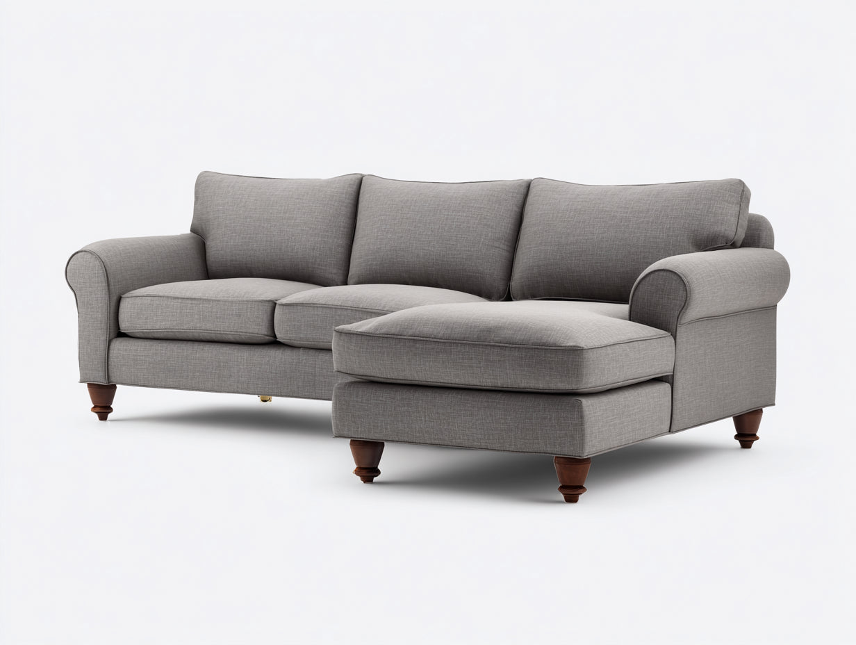 Canapé d'angle - tissu-bois - 285 x 186 x 91 cm - gris taupe-marron - style classique