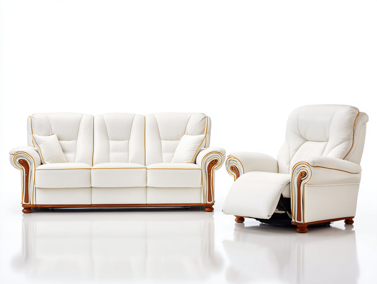 Ensemble de canapés-Cuir synthétique-210x95x100 cm-Beige-Style classique