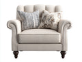 Fauteuil - tissu-bois - 94 x 90 x 101 cm - ivoire-marron foncé - style classique