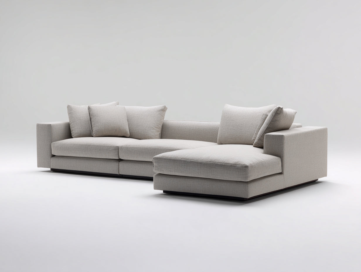Canapé d'angle - tissu - 304 x 186 x 81 cm - beige clair-noir - style contemporain
