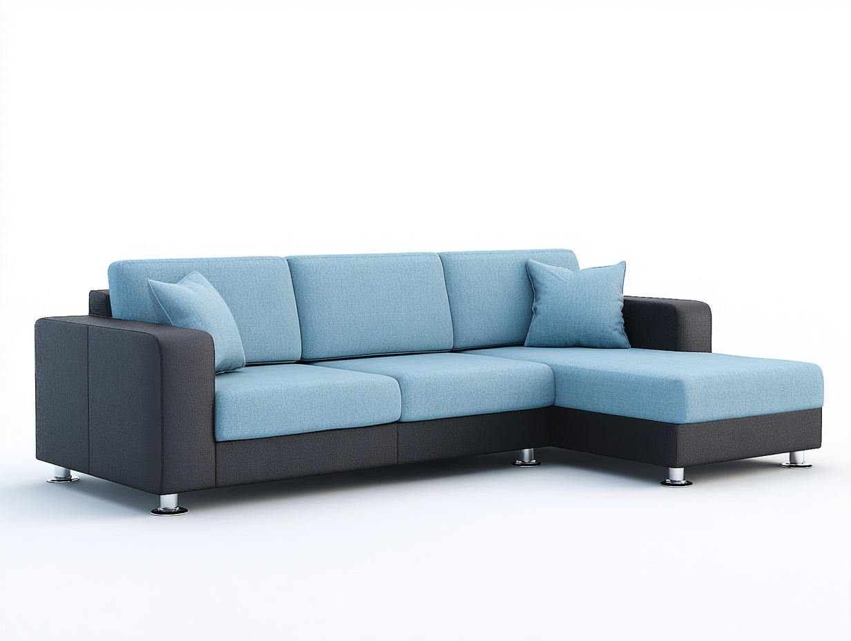 Canapé d'angle - tissu-métal - 263 x 184 x 84 cm - bleu clair-anthracite-argent - style contemporain
