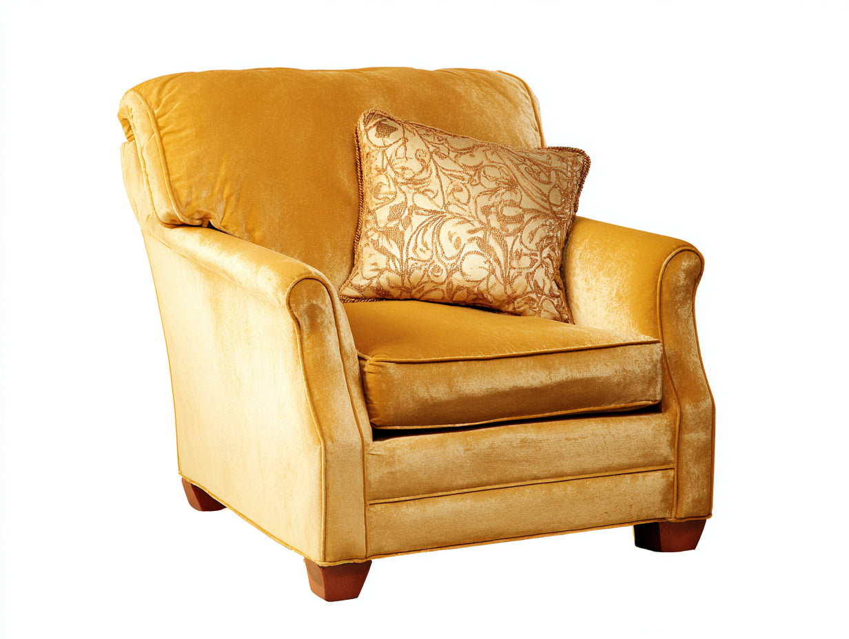 Fauteuil - velours-bois - 89 x 86 x 96 cm - jaune ocre-marron - style classique