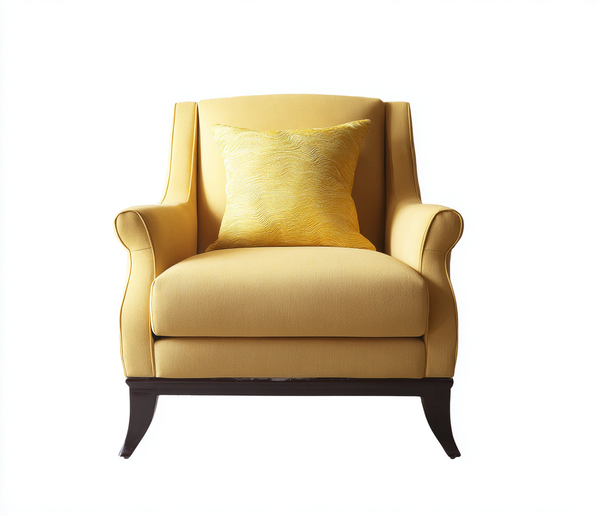 Fauteuil - tissu-bois - 86 x 84 x 97 cm - jaune moutarde-marron foncé - style moderne classique