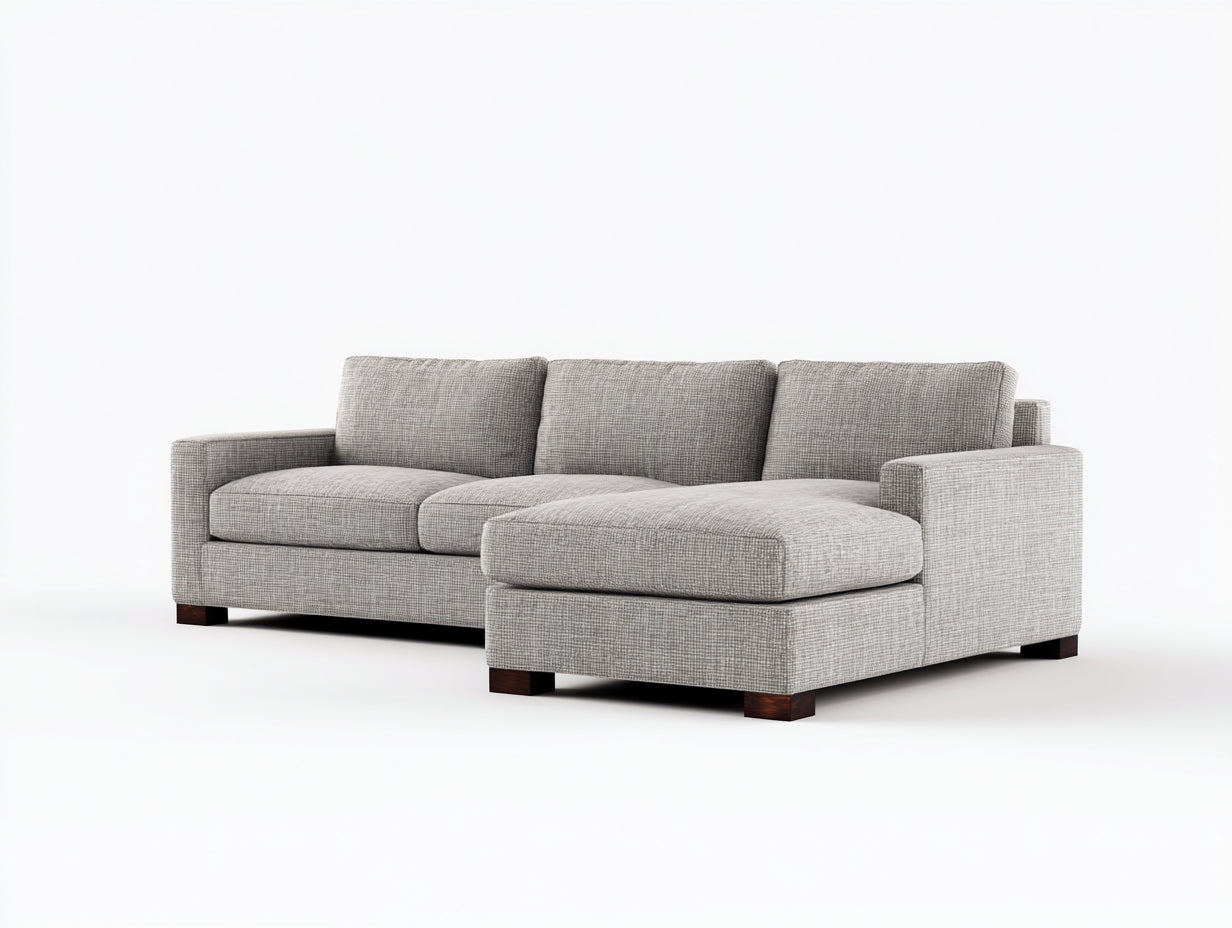 Canapé d'angle - tissu-bois - 266 x 177 x 84 cm - gris perle-marron foncé - style minimaliste
