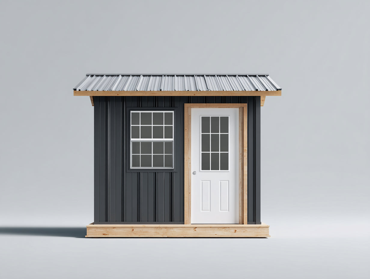 Abri de jardin - Métal-Bois - 240 x 165 x 220 cm - Noir-Blanc-Argent-Bois naturel - Style atelier contemporain