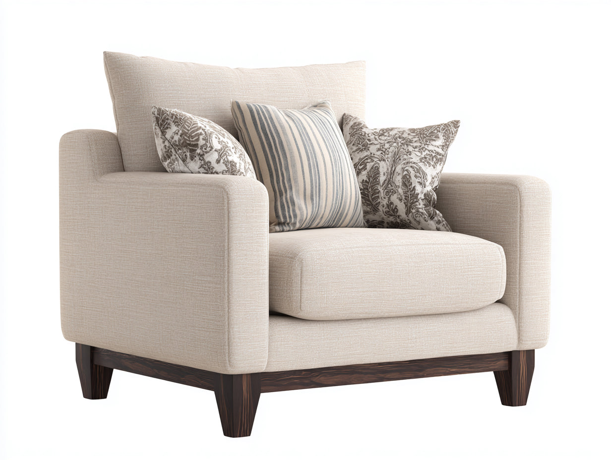 Fauteuil - tissu-bois - 92 x 89 x 98 cm - beige clair-marron foncé - style moderne