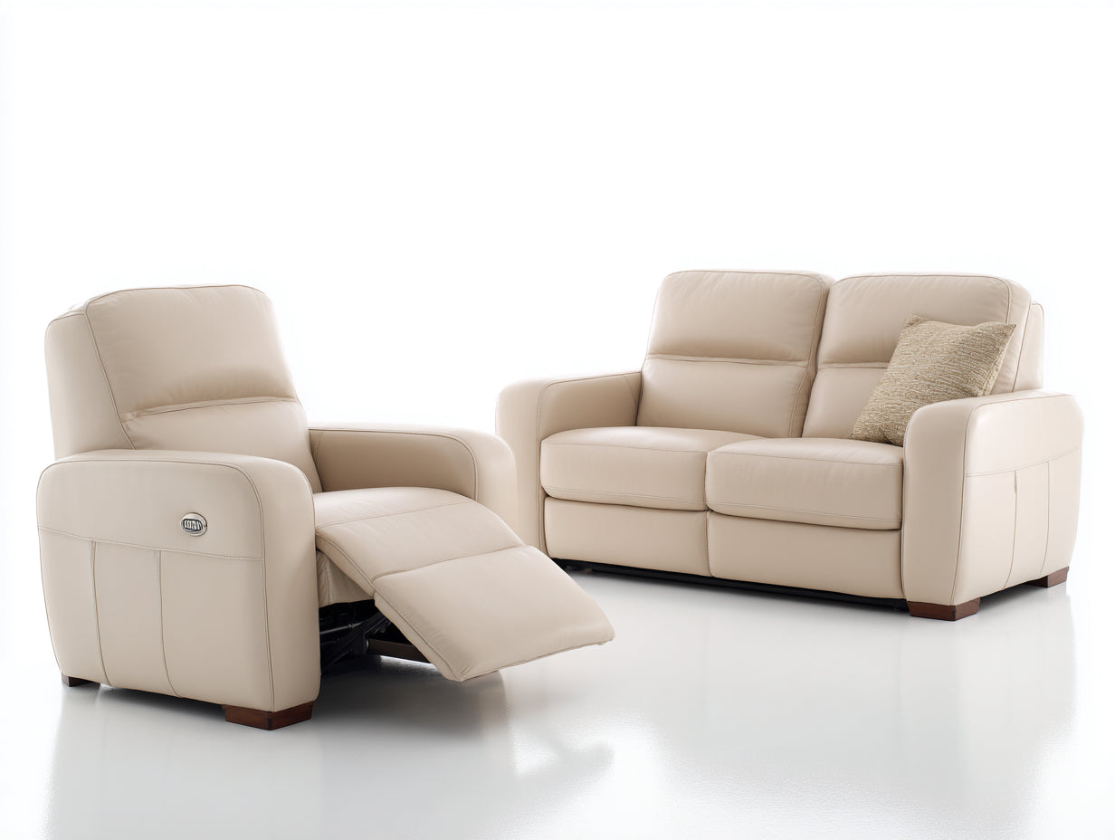 Ensemble de canapés-Cuir synthétique-195x95x98 cm-Beige-Style contemporain