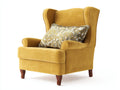 Fauteuil - velours-bois - 91 x 88 x 113 cm - jaune ocre-marron - style classique à oreilles
