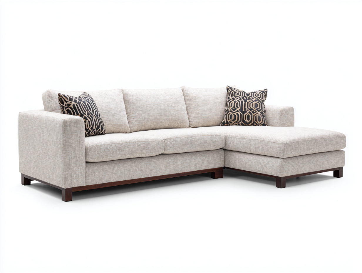 Canapé d'angle - tissu-bois - 286 x 188 x 87 cm - beige crème-marron - style moderne