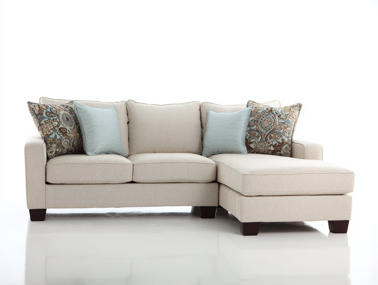 Canapé d'angle - tissu-bois - 268 x 179 x 86 cm - écru-marron foncé - style contemporain