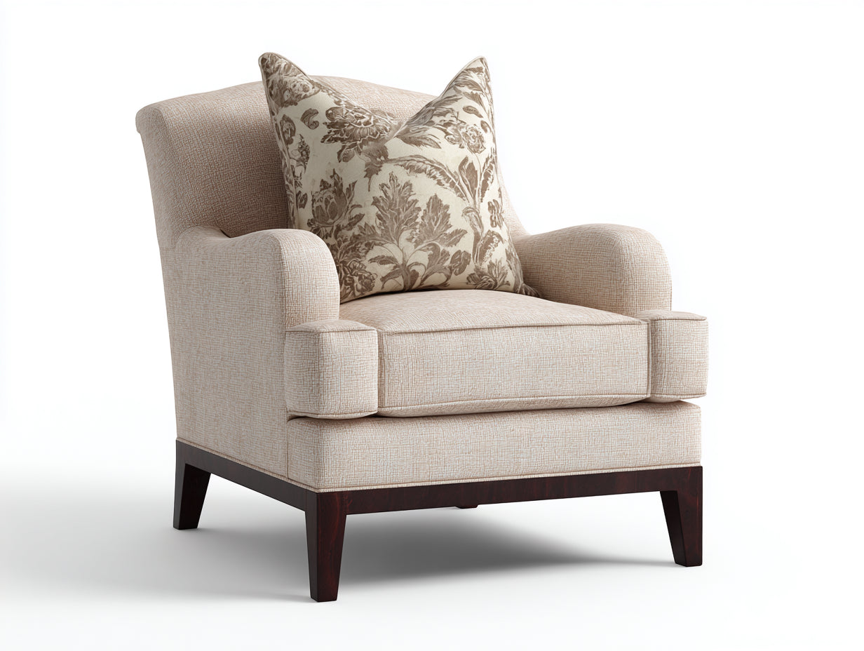 Fauteuil - tissu-bois - 85 x 83 x 96 cm - beige clair-marron foncé - style contemporain