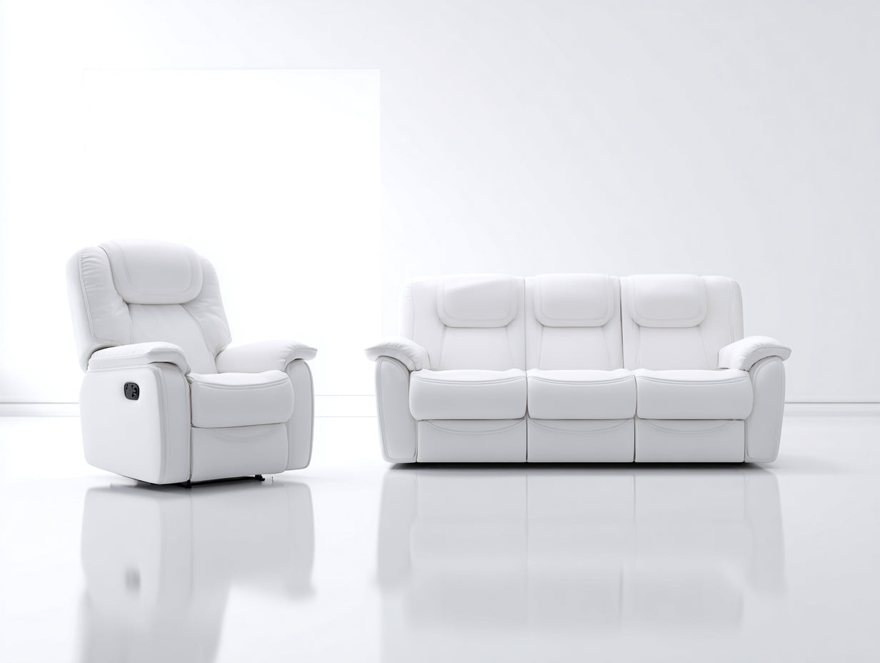 Ensemble de canapés-Cuir synthétique-220x90x95 cm-Blanc-Style contemporain