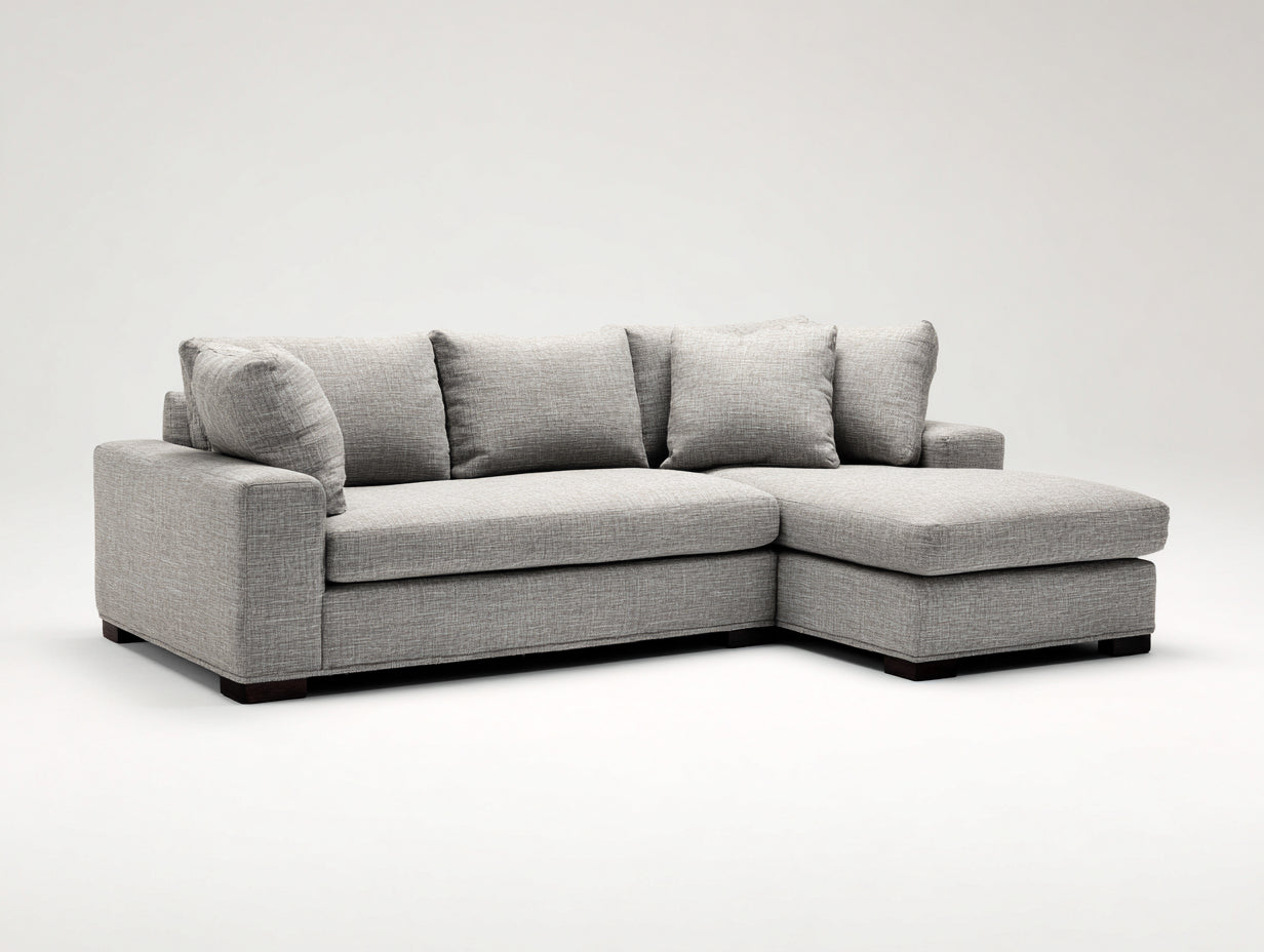 Canapé d'angle - tissu-bois - 278 x 181 x 86 cm - gris clair-marron foncé - style moderne