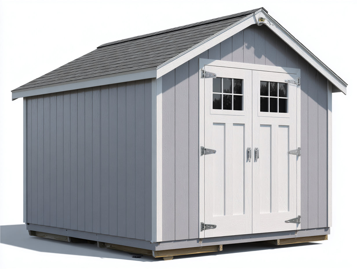 Abri de jardin - Bois composite - 250 x 205 x 240 cm - Gris clair-Blanc-Anthracite - Style cottage
