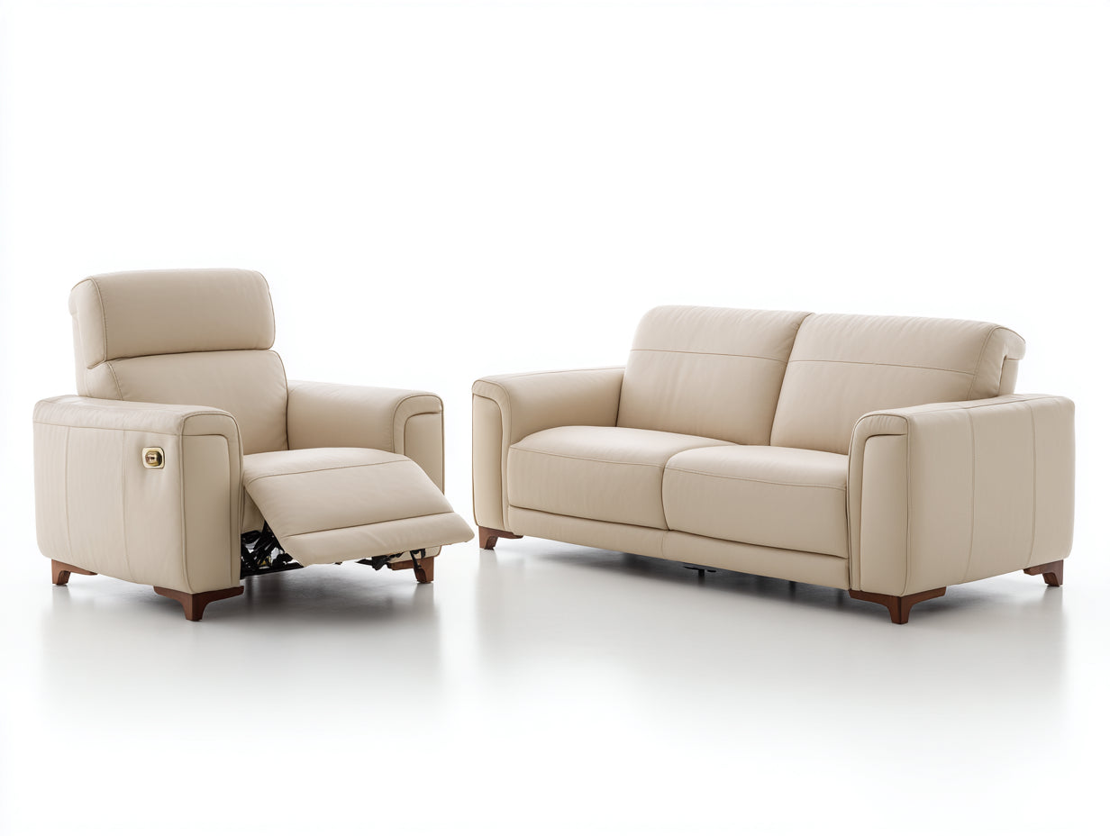 Ensemble de canapés-Cuir synthétique-190x95x98 cm-Beige-Style contemporain