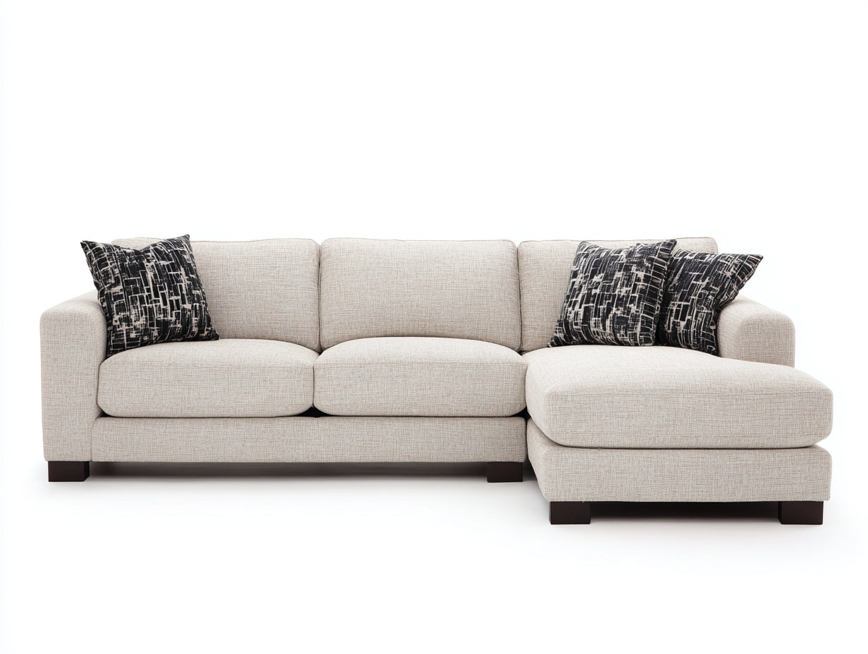 Canapé d'angle - tissu-bois - 275 x 181 x 85 cm - ivoire-marron foncé - style minimaliste