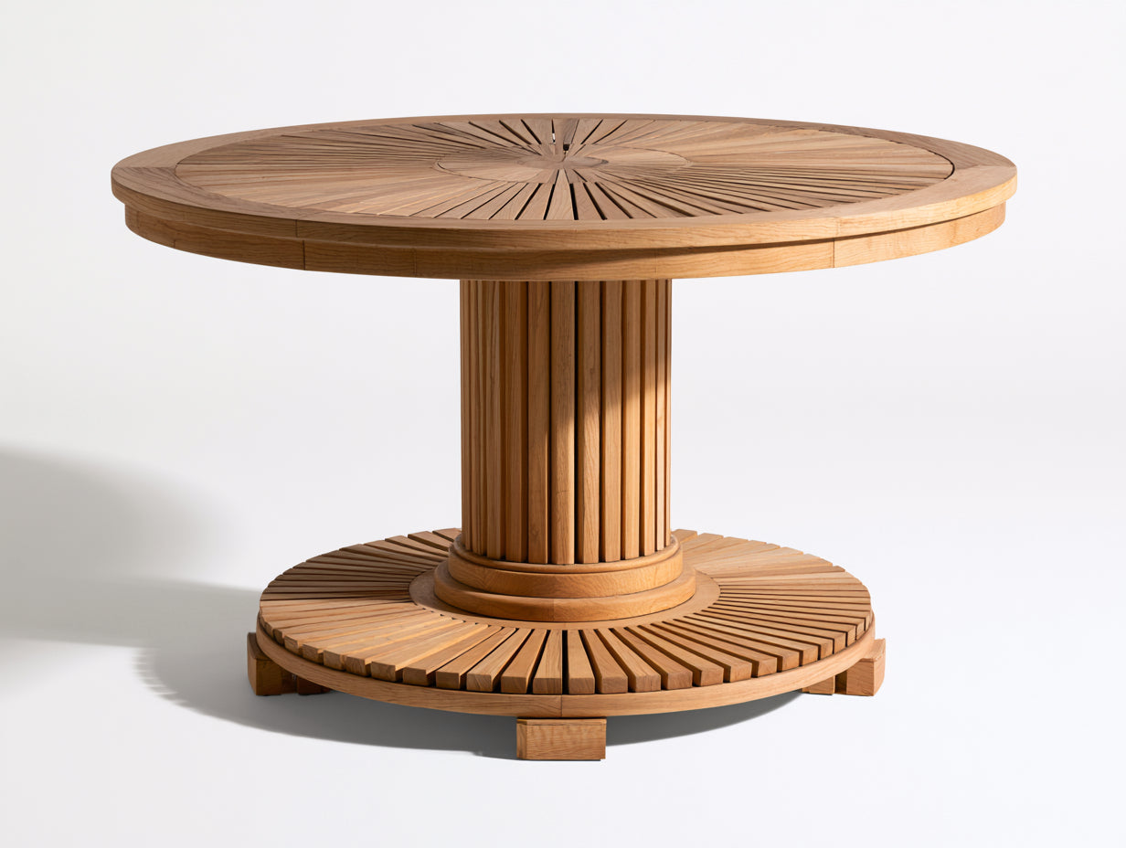Table de jardin - Bois - 130 x 130 x 76 cm - Bois naturel - Style sculptural contemporain
