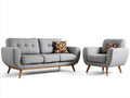 Ensemble de canapés - tissu-bois - 214 x 90 x 89 cm - gris clair-marron - style scandinave
