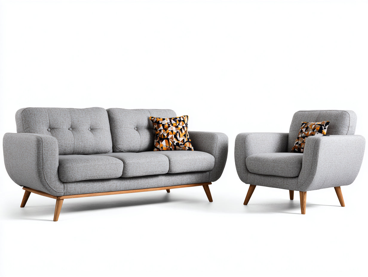 Ensemble de canapés - tissu-bois - 214 x 90 x 89 cm - gris clair-marron - style scandinave