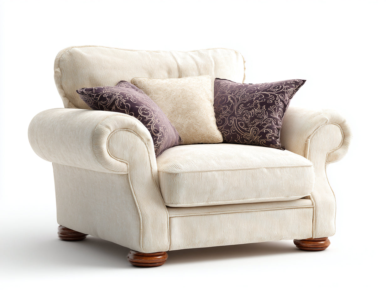 Fauteuil - tissu-bois - 112 x 101 x 96 cm - crème-marron - style traditionnel