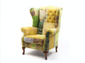 Fauteuil - tissu-bois - 92 x 89 x 118 cm - jaune-vert-multicolore-marron - style bohème