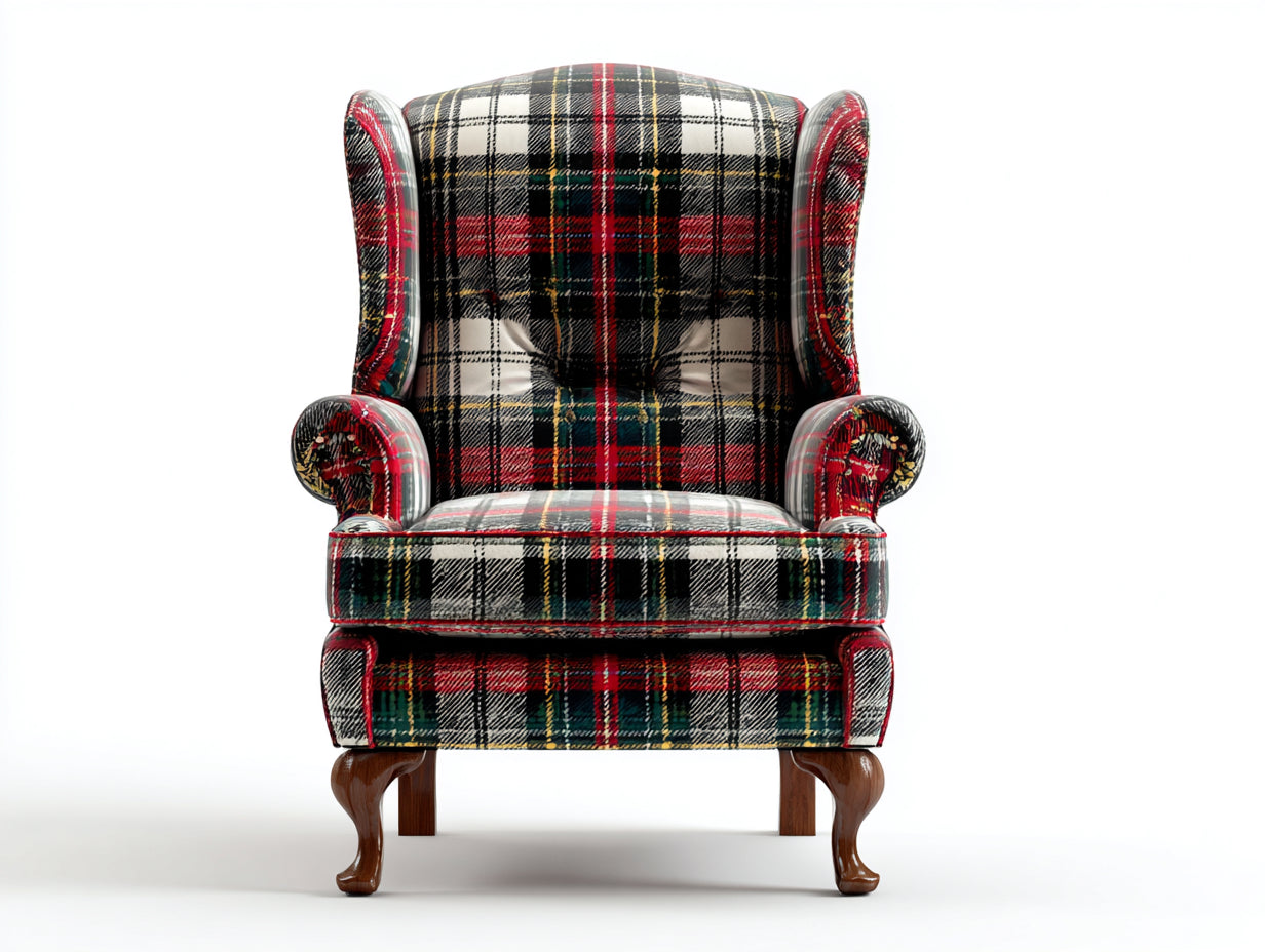 Fauteuil - tissu-bois - 90 x 86 x 109 cm - noir-rouge-blanc-vert-marron - style classique