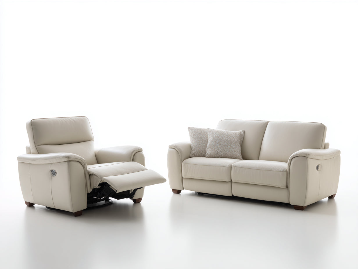 Ensemble de canapés-Cuir synthétique-198x96x99 cm-Beige-Style contemporain